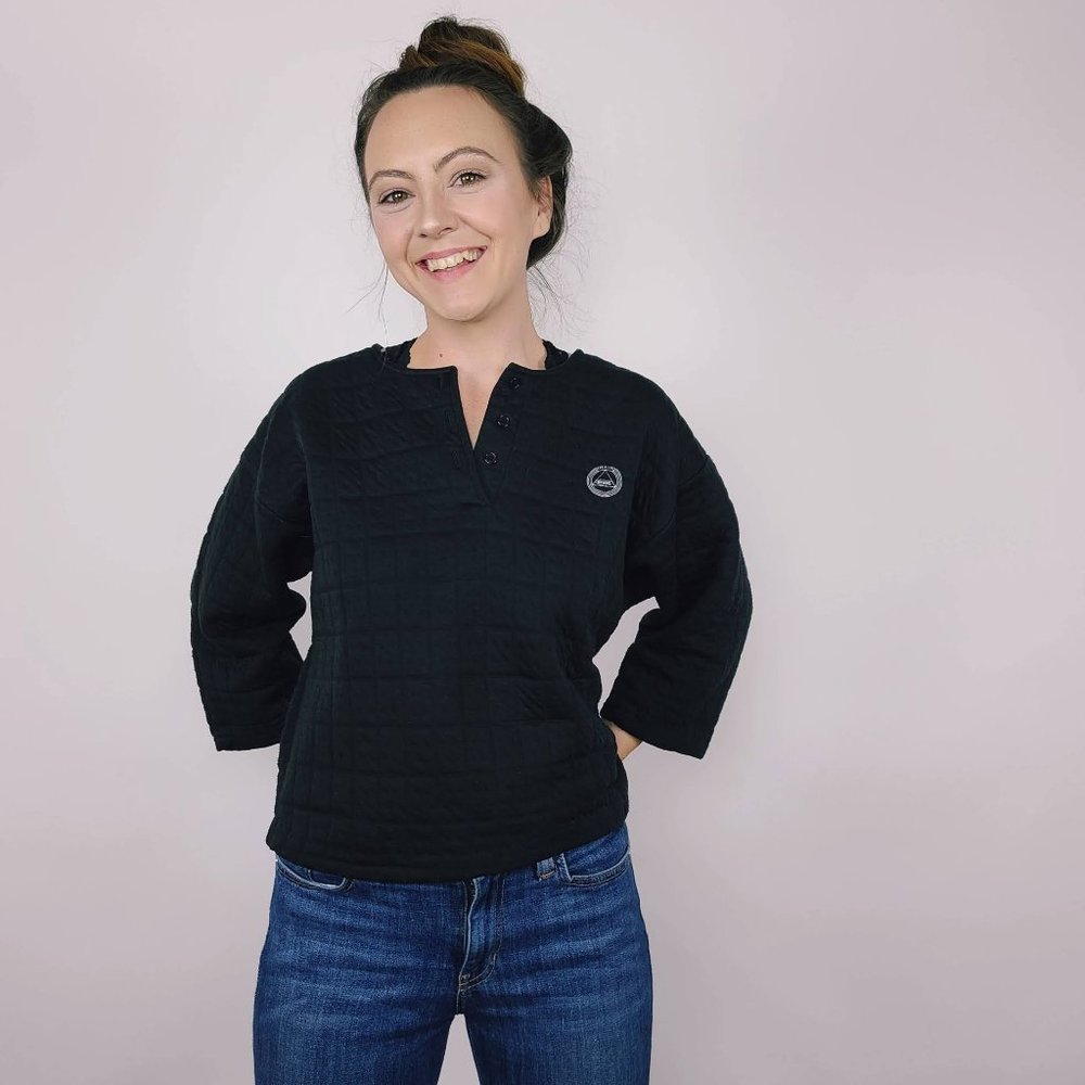 Black Quilted 3/4 Sleeve Blouse